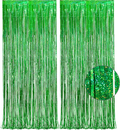 Green Tinsel Curtain Party Backdrop - GREATRIL Foil Fringe Streamers for St Patrick’s