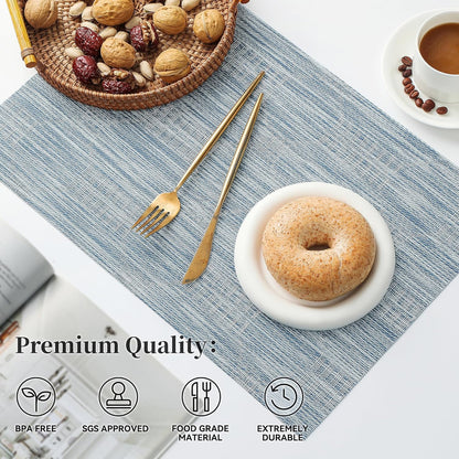 Leetaltree Jacquard Blue Placemats Set of 8 - Heat Resistant Non-Slip Place mats for Dining Table