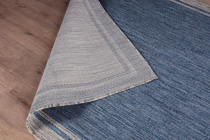 CAMILSON Outdoor Rug, 9x12 Bordered Navy Blue Gray Modern Large Area Rugs for Indoor and Outdoor