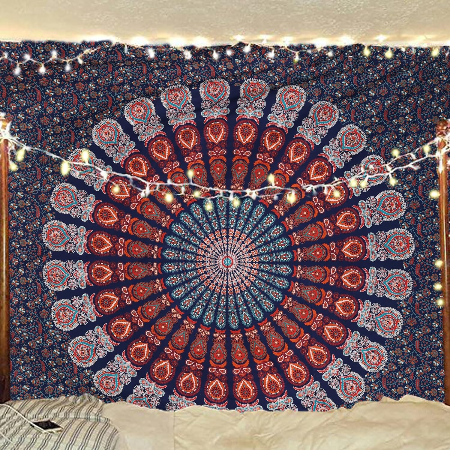 Bless International Handmade Indian hippie Bohemian Psychedelic Peacock Mandala Wall hanging
