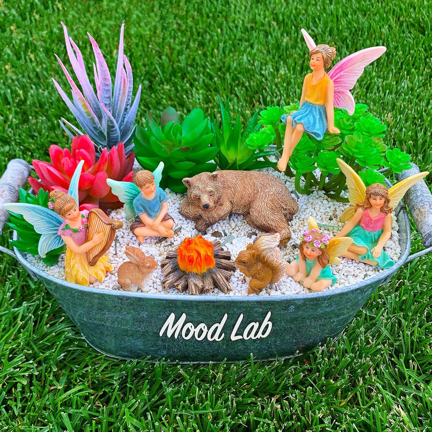 Mood Lab Fairy Garden - Miniature Fairies Figurines Accessories - Camping Kit of 9 pcs - Set for