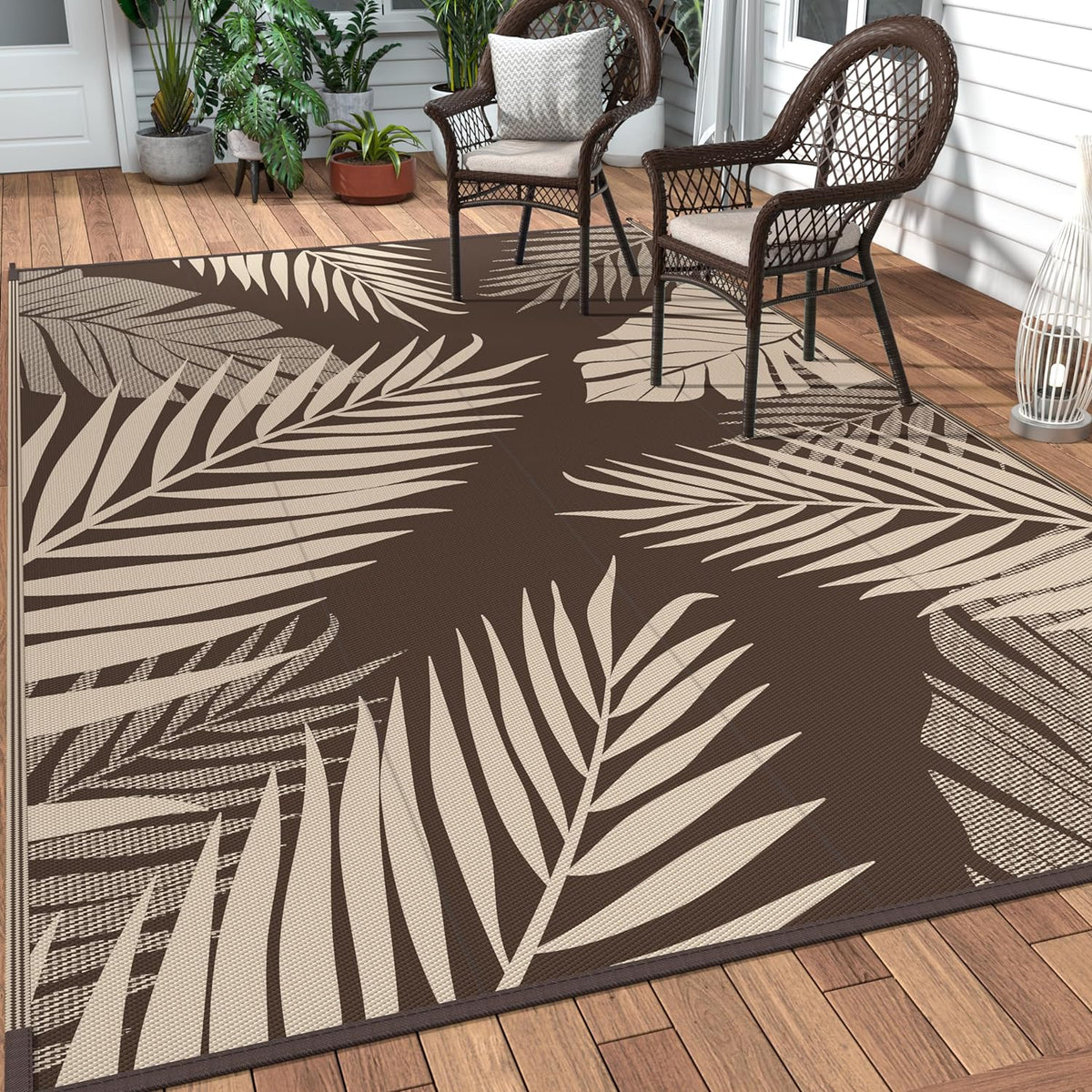 GENIMO Outdoor Rug 5' x 8' Waterproof for Patios Clearance, Reversible Outdoor Plastic Straw