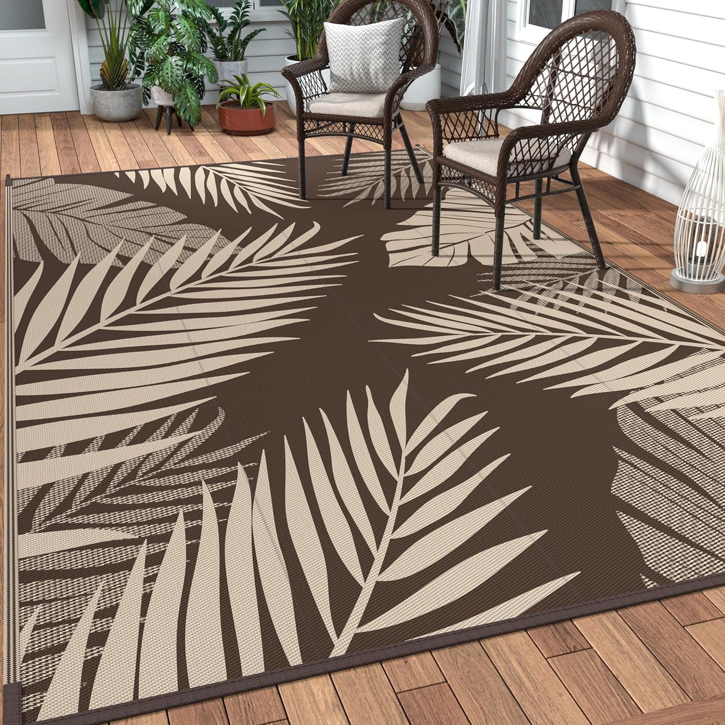 GENIMO Outdoor Rug 8' x 10' Waterproof for Patios Clearance, Reversible Outdoor Plastic Straw