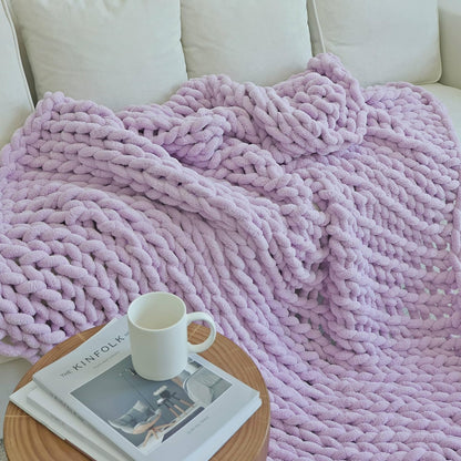 Maetoow Chenille Chunky Knit Blanket Throw （50×60 Inch）, Handmade Warm & Cozy Blanket Couch, Bed