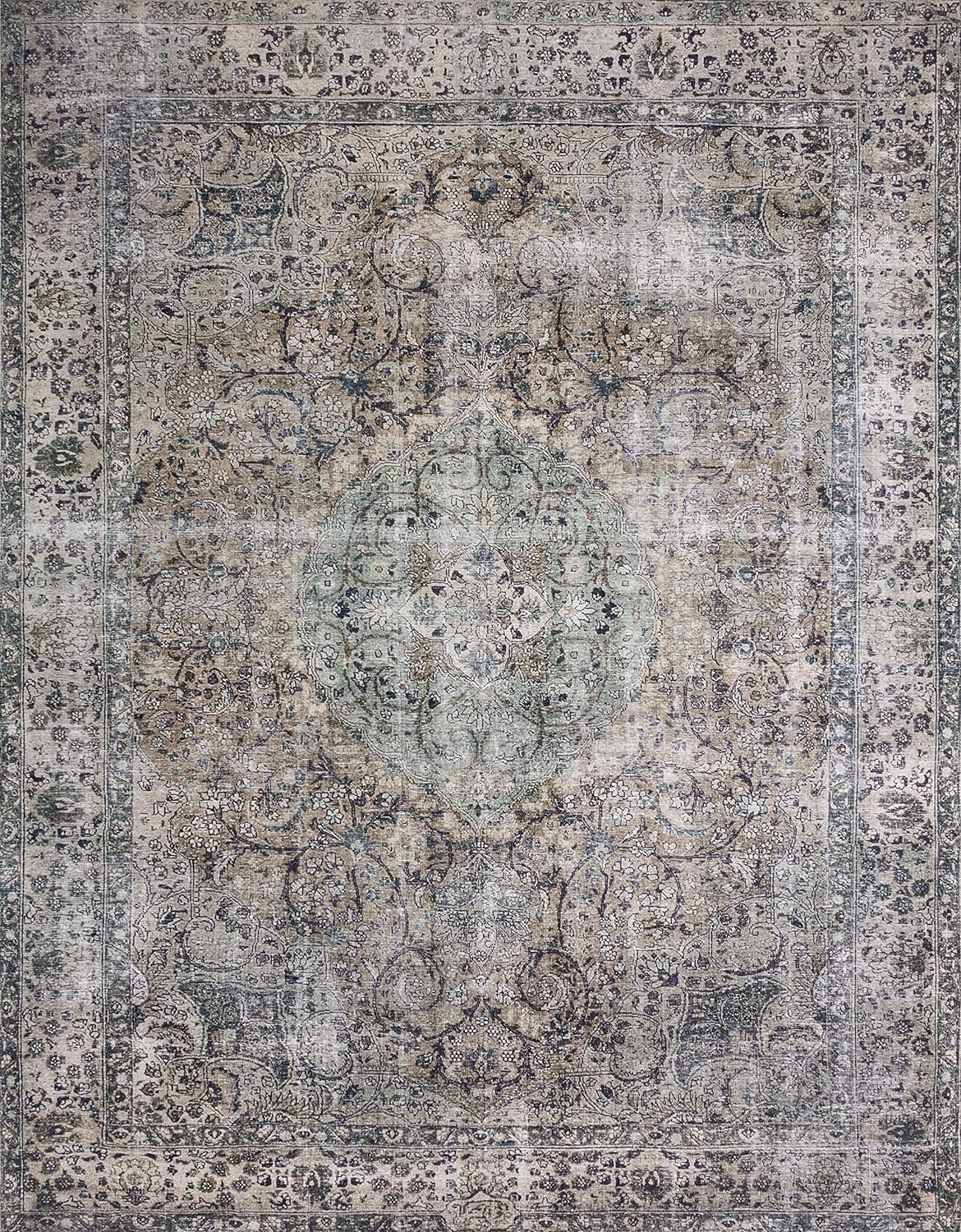 Loloi Layla Collection LAY-06 Taupe/Stone 7'-6" x 9'-6" .13" Thick Area Rug, Soft, Durable, Vintage