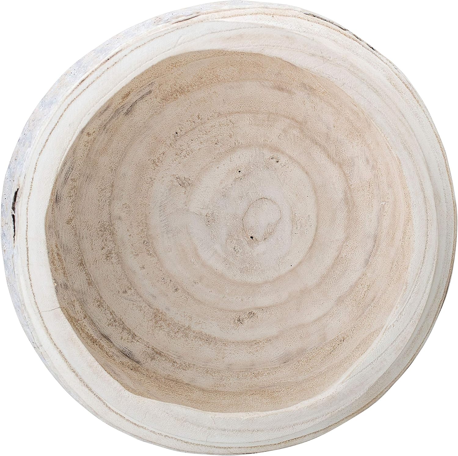 Bloomingville Decorative Hand-Carved Paulownia Wood Bowl, Whitewashed, 10.5 in Diameter, 4.25 in