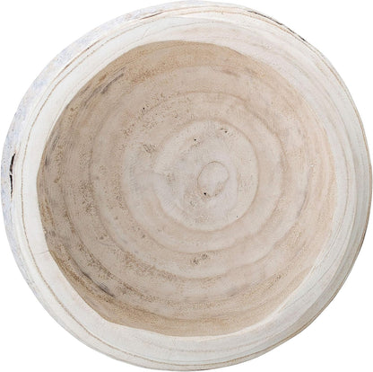Bloomingville Decorative Hand-Carved Paulownia Wood Bowl, Whitewashed, 10.5 in Diameter, 4.25 in