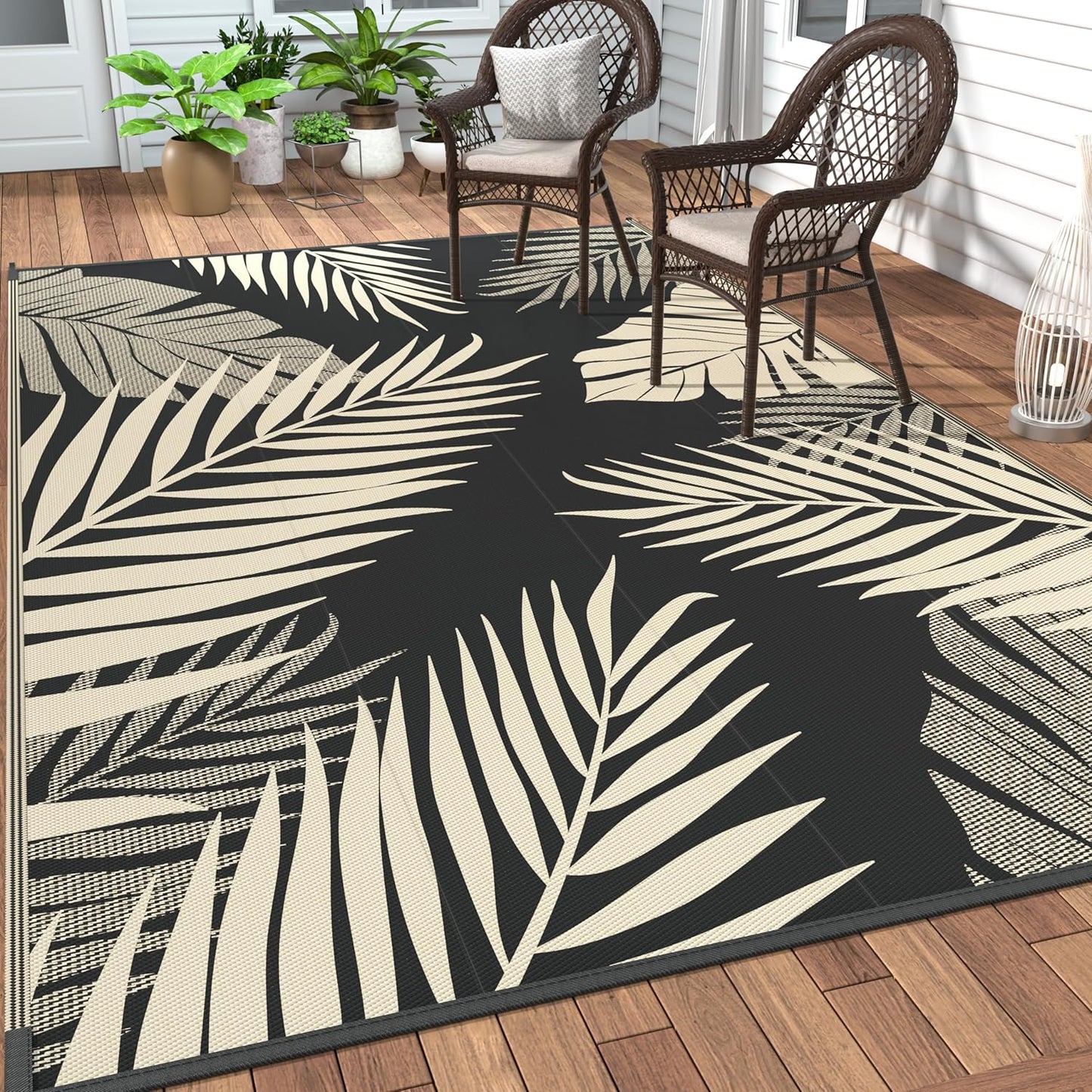 GENIMO Outdoor Rug 9' x 12' Waterproof for Patios Clearance, Reversible Outdoor Plastic Straw
