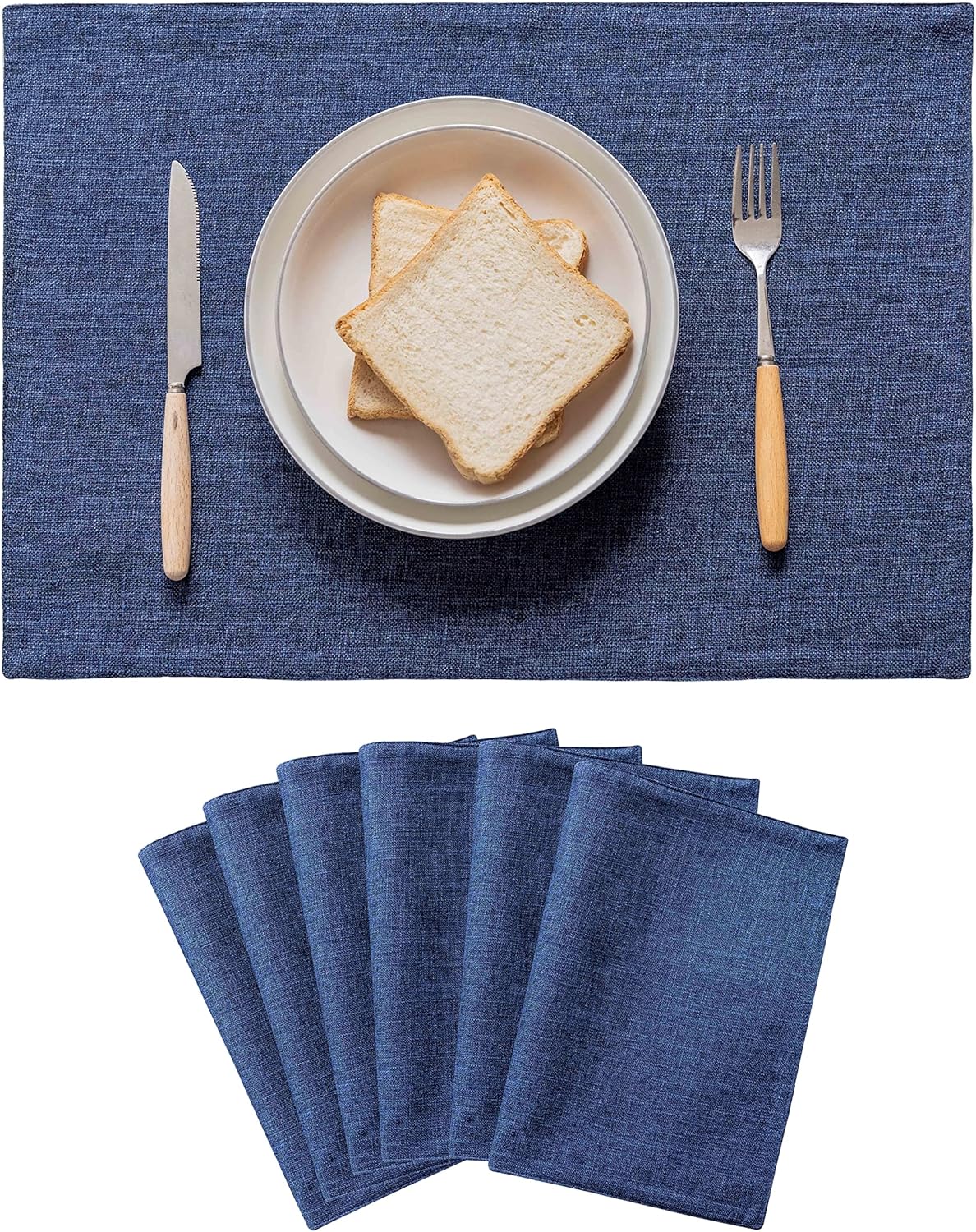 Home Brilliant Placemats Set of 6 Linen Blue Placemats Heat Resistant Dining Table Place Mats