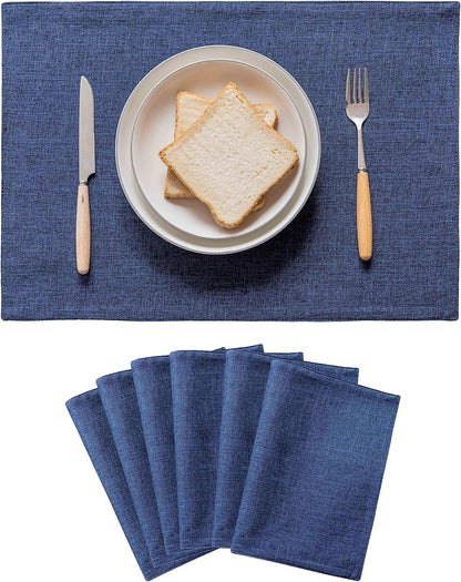 Home Brilliant Placemats Set of 6 Linen Blue Placemats Heat Resistant Dining Table Place Mats