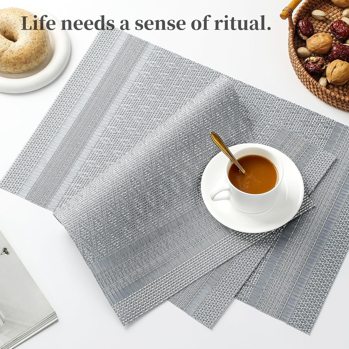 Leetaltree Lunar Grey Placemats Set of 6 - Heat Resistant Non-Slip Place mats for Dining Table