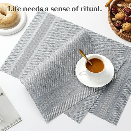 Leetaltree Lunar Grey Placemats Set of 6 - Heat Resistant Non-Slip Place mats for Dining Table