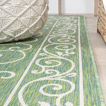 JONATHAN Y Vintage Filigree Indoor Outdoor Runner Rug 2X8 Green/Ivory, Charleston Textured Weave