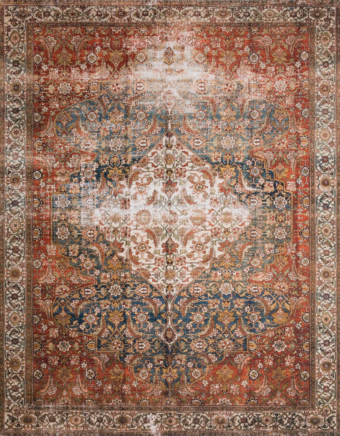 Loloi Layla Collection LAY-05 Ocean/Multi 2'-6" x 12'-0" .13" Thick Runner Rug, Soft, Durable
