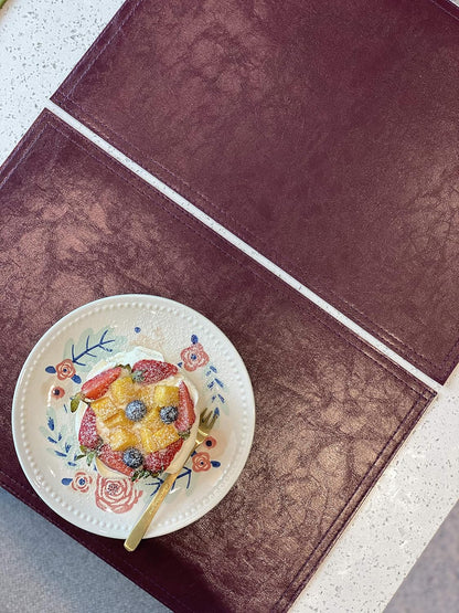 Waterproof PU Placemats, Faux Leather Dining Table Mat, Set of 6, Easy to Wipe Off Scrub Vinyl Mat