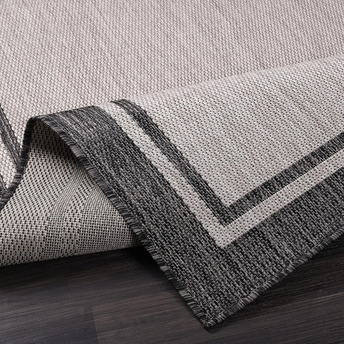 CAMILSON Indoor Outdoor Rug, 10x14 Bordered Gray Modern Area Rugs for Large Indoor and Outdoor