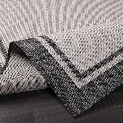 CAMILSON Indoor Outdoor Rug, 10x14 Bordered Gray Modern Area Rugs for Large Indoor and Outdoor