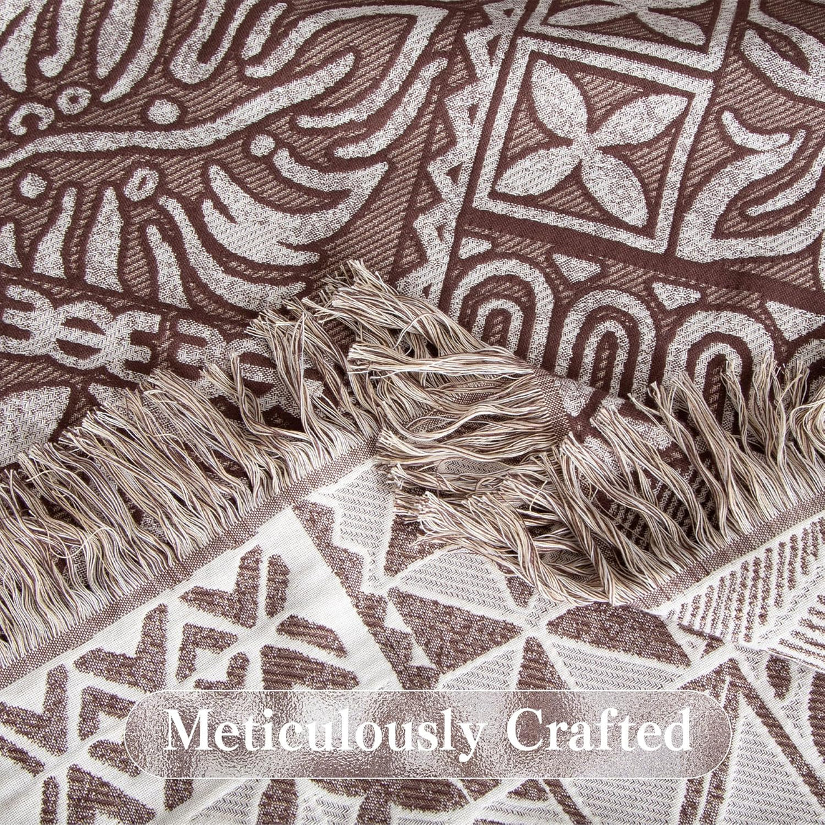 Boho Throw Blanket Full Size, Extra Large Soft Cozy Cotton Muslin Quilt Blanket for Bed Decor