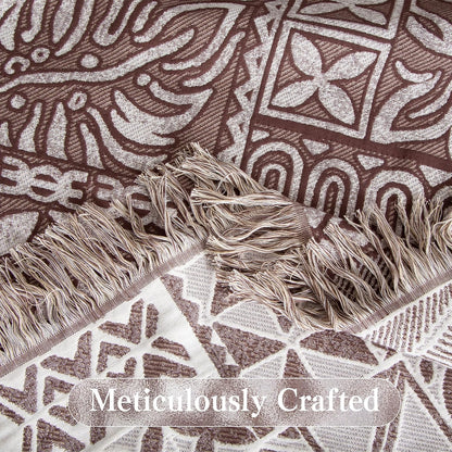 Boho Throw Blanket Full Size, Extra Large Soft Cozy Cotton Muslin Quilt Blanket for Bed Decor