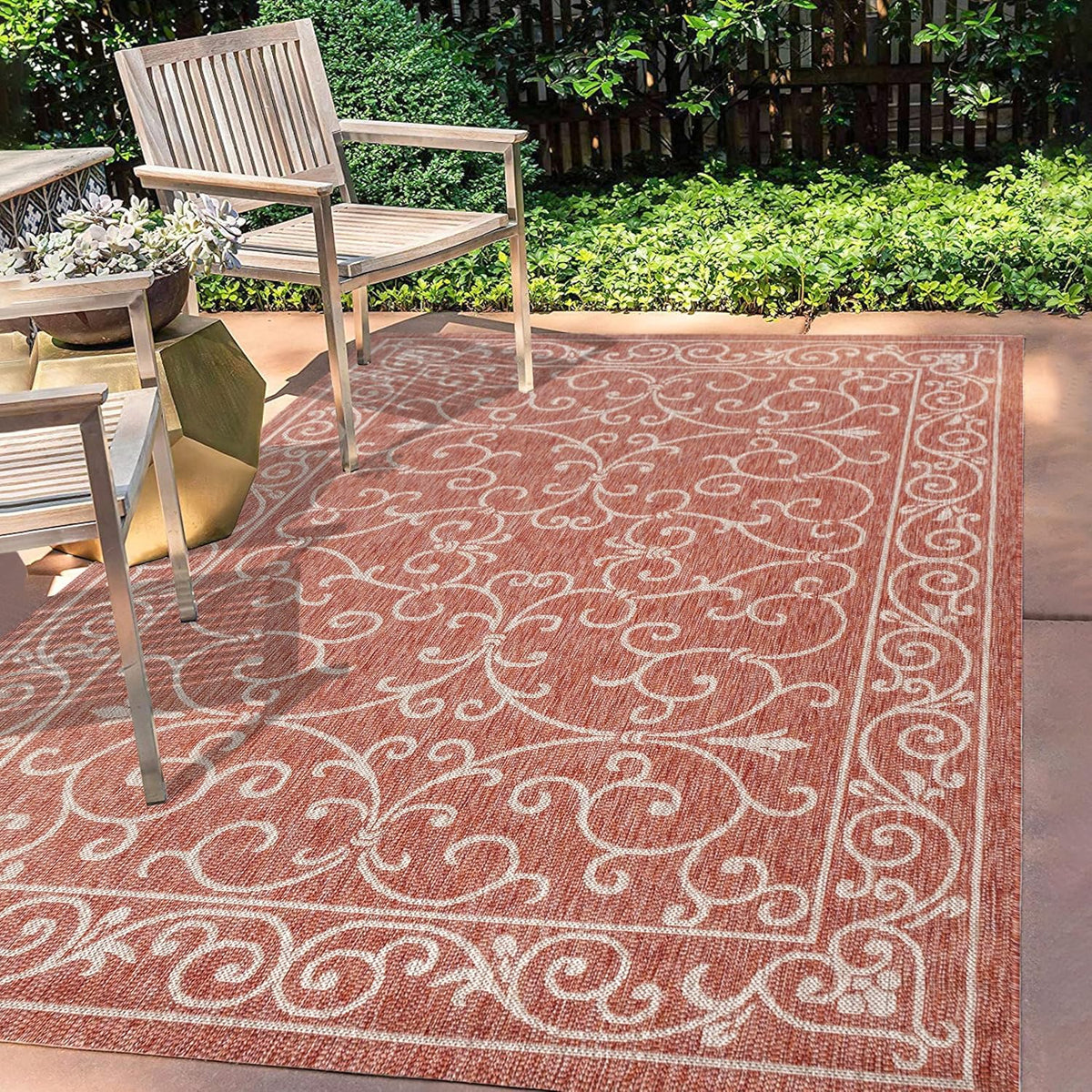 JONATHAN Y Vintage Filigree Indoor Outdoor Area Rug 3X5 Red/Beige, Charleston Textured Weave for