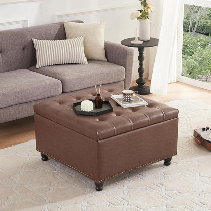 Tbfit Large Square Storage Ottoman Bench, Button Tufted Upholstered Coffee Table Ottoman with
