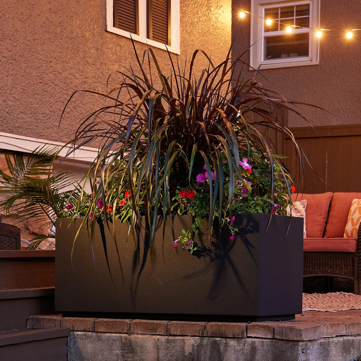 PolyStone Milan Tall Modern Outdoor/Indoor Rectangular Trough Planter, 46" L X 17" W X 19" H