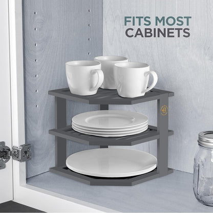 Cabinet Organizer Shelf - Bamboo Corner Rack for Kitchen Counter, Cabinet Space Saver for Plates