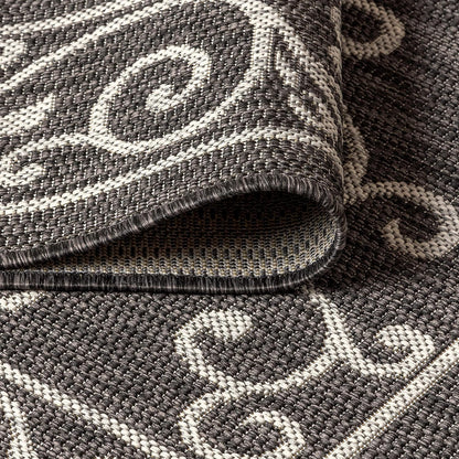 JONATHAN Y Vintage Filigree Indoor Outdoor Round Area Rug 6 Ft Black/Gray, Charleston Textured