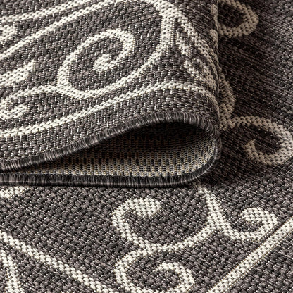 JONATHAN Y Vintage Filigree Indoor Outdoor Area Rug 8X10 Black/Gray, Charleston Textured Weave for