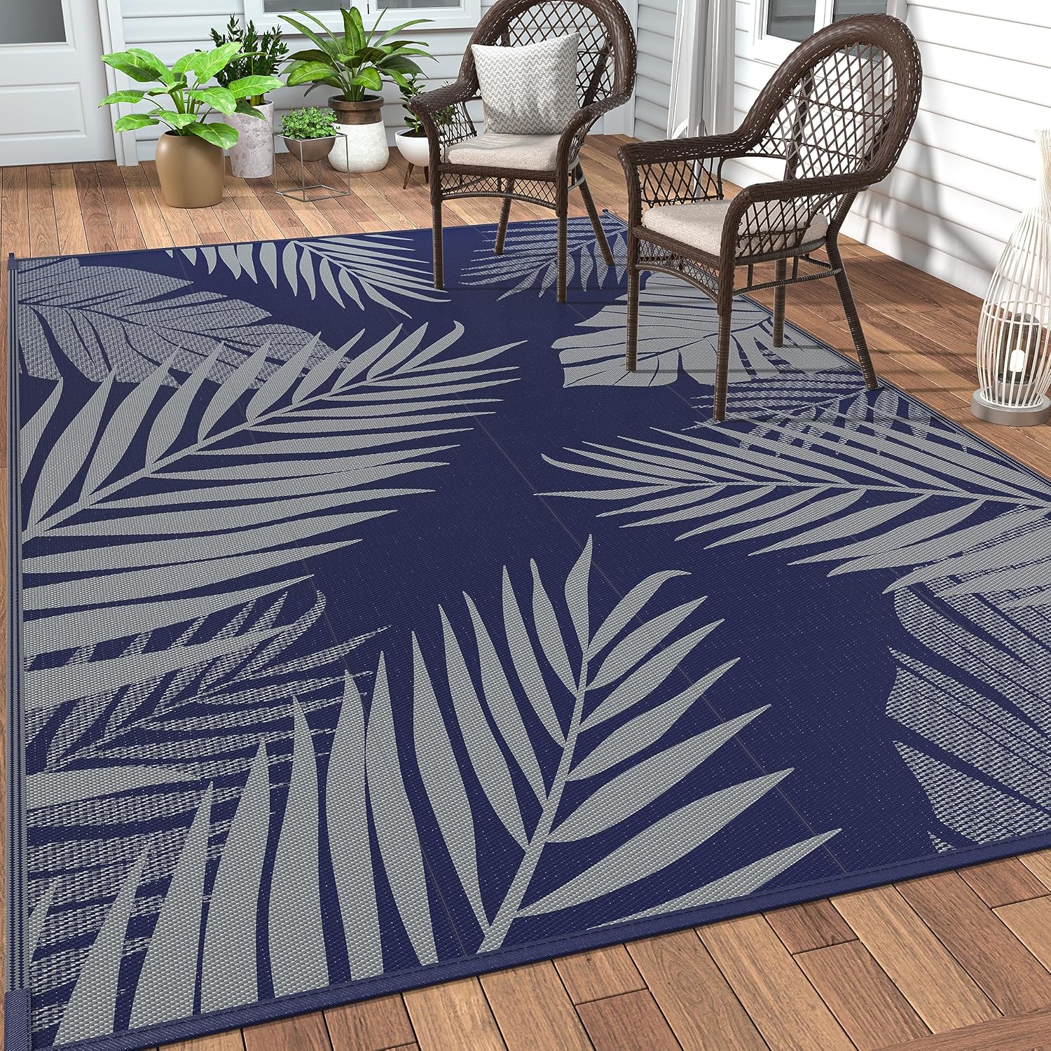 GENIMO Outdoor Rug 5' x 8' Waterproof for Patios Clearance, Reversible Outdoor Plastic Straw