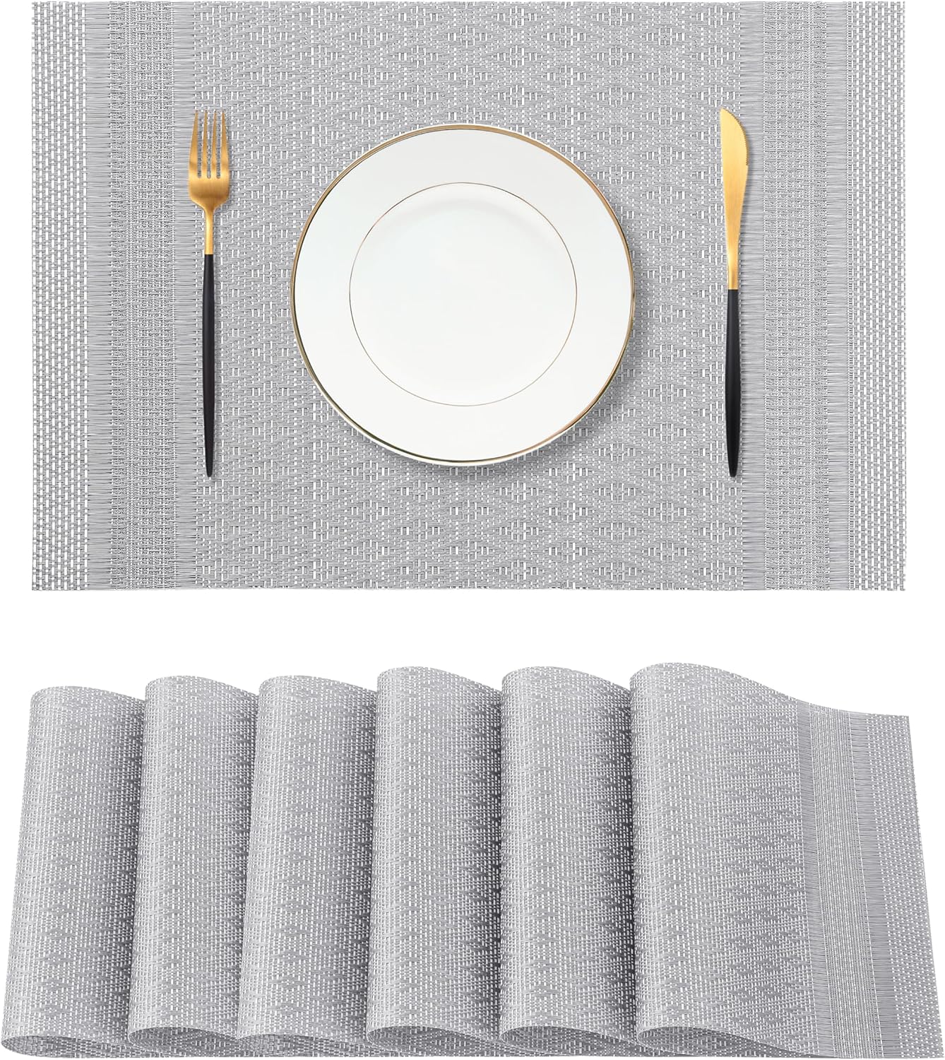 Leetaltree Lunar Grey Placemats Set of 6 - Heat Resistant Non-Slip Place mats for Dining Table