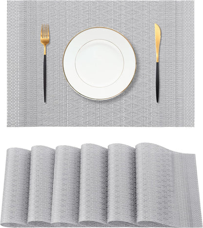 Leetaltree Lunar Grey Placemats Set of 6 - Heat Resistant Non-Slip Place mats for Dining Table