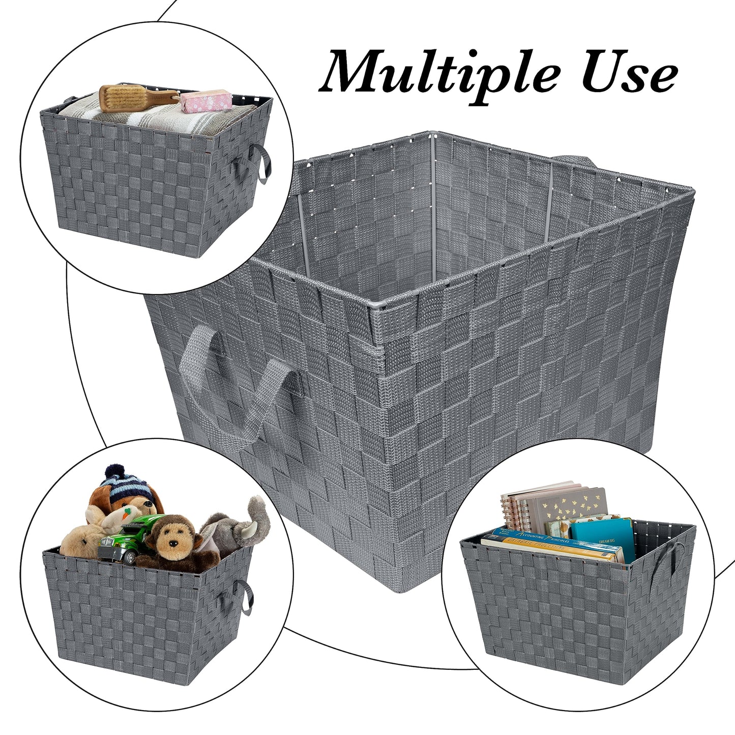 Simplify Large Woven Strap Tote | Decorative Storage Basket | 2 Handles | Organization | Closet |