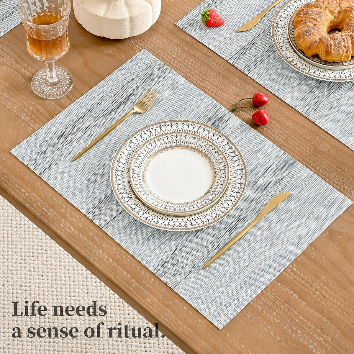 Leetaltree LightSteel Blue Placemats Set of 12 - Heat Resistant Non-Slip Place mats for Dining