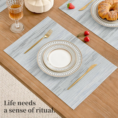 Leetaltree LightSteel Blue Placemats Set of 12 - Heat Resistant Non-Slip Place mats for Dining