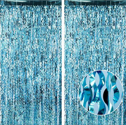 Wavy Blue Streamers Party Backdrop - GREATRIL Fringe Curtain for Pool