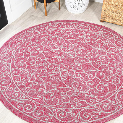JONATHAN Y Vintage Filigree Indoor Outdoor Round Area Rug 5 Ft Fuchsia/Light Gray, Charleston