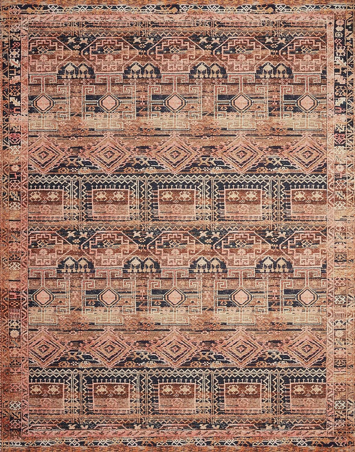 Loloi Layla Collection LAY-14 Mocha/Blush 7'-6" x 9'-6" .13" Thick Area Rug, Soft, Durable, Vintage